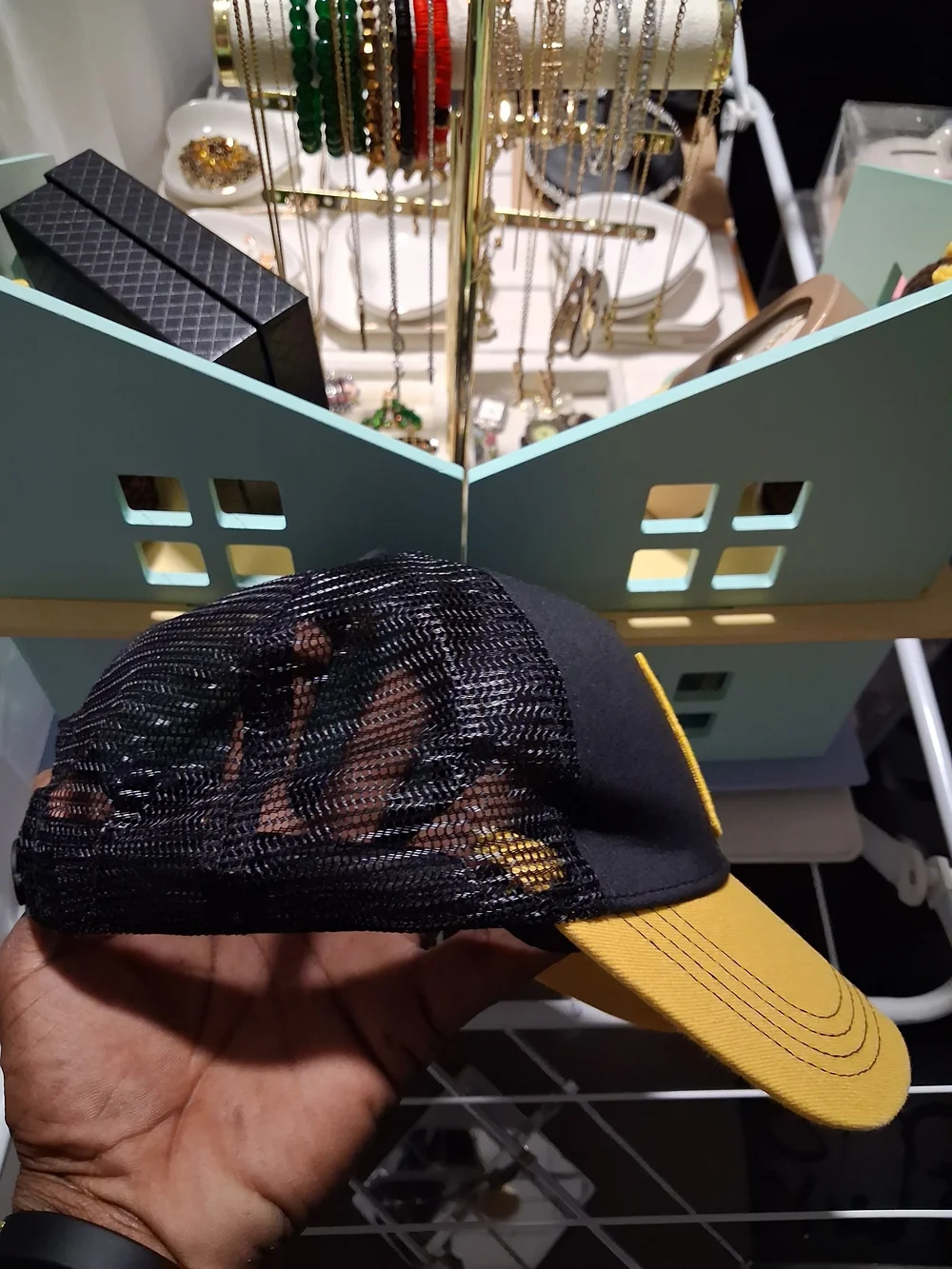 Black and Yellow Cartoon Patch Trucker Hat